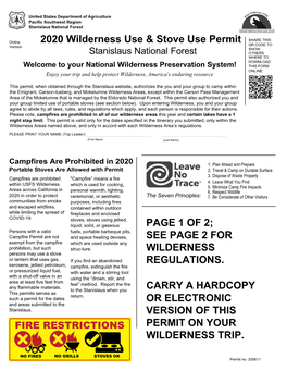 2020 Wilderness Use & Stove Use Permit PAGE 1 of 2