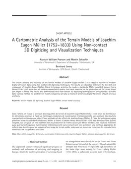 A Cartometric Analysis of the Terrain Models of Joachim Eugen Mu¨Ller (1752–1833) Using Non-Contact 3D Digitizing and Visualization Techniques