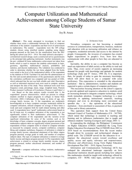 Computer Utilization and Mathematical Achievement Among College Students of Samar State University