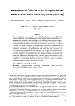 Information and Collective Action in Angolan Schools: Inside the Black Box of Community-Based Monitoring°