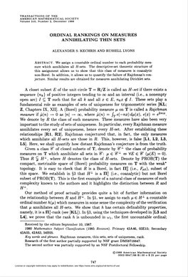 Ordinal Rankings on Measures Annihilating Thin Sets