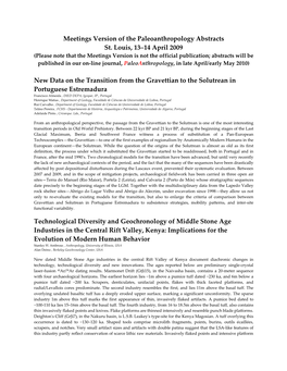 Meetings Version of the Paleoanthropology Abstracts St