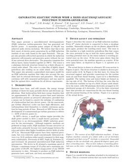 GENERATING ELECTRIC POWER with a MEMS ELECTROQUASISTATIC INDUCTION TURBINE-GENERATOR Abstract 1 Introduction 2 Device Layout