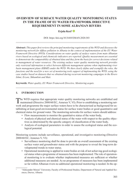 OVERVIEW of SURFACE WATER QUALITY MONITORING STATUS in the FRAME of EU WATER FRAMEWORK DIRECTIVE REQUIREMENT in SOME ALBANIAN RIVERS Erjola Keci1