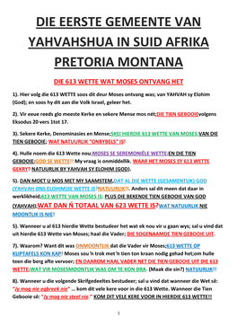 Die Eerste Gemeente Van Yahvahshua in Suid Afrika Pretoria Montana