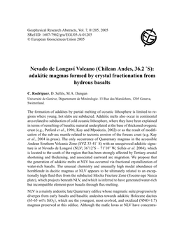 Nevado De Longaví Volcano (Chilean Andes, 36.2 ˚S): Adakitic Magmas Formed by Crystal Fractionation from Hydrous Basalts