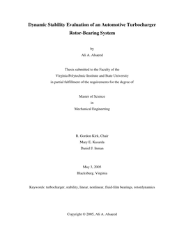 Dynamic Stability Evaluation of an Automotive Turbocharger Rotor-Bearing System