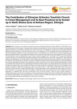 The Contribution of Ethiopian Orthodox Tewahido Church in Forest Management and Its Best Practices to Be Scaled up in North Shewa Zone of Amhara Region, Ethiopia