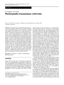 Pharmacogenetics of Paraoxonases: a Brief Review