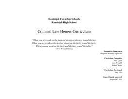 Criminal Law Honors Curriculum