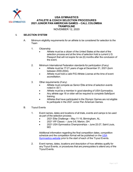 Junior Pan American Games Selection Procedures