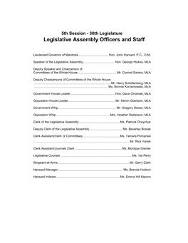 Legislative Assembly Officers and Staff