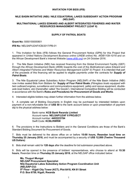 1 Invitation for Bids (Ifb) Nile Basin Initiative (Nbi) / Nile Equatorial Lakes Subsidiary Action Program (Nelsap) Multinationa