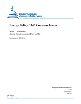 Energy Policy: 114Th Congress Issues