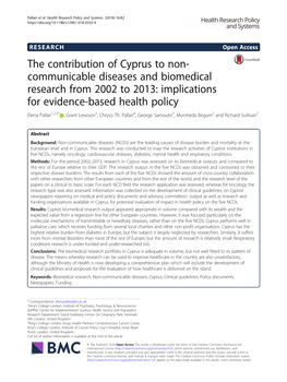 The Contribution of Cyprus to Non-Communicable Diseases And