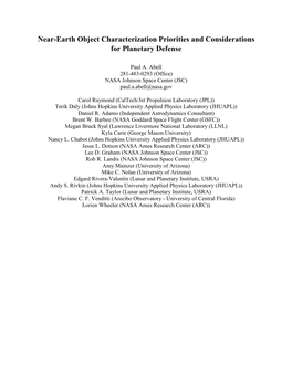 Near-Earth Object Characterization Priorities and Considerations for Planetary Defense