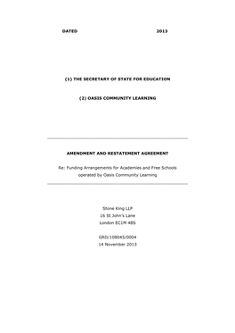 Oasis Community Learning Funding Agreement