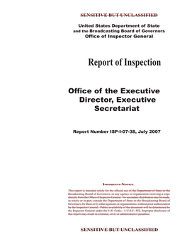 Office of Executive Director, Exec Secretariat ISP I 07 38.Indd