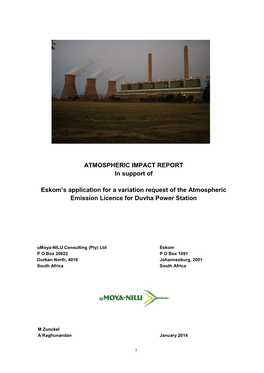 ATMOSPHERIC IMPACT REPORT in Support of Eskom's Application for a Variation Request of the Atmospheric Emission Licence