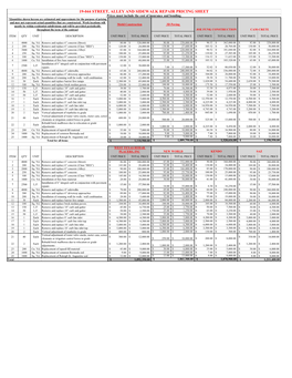 19-044 STREET, ALLEY and SIDEWALK REPAIR PRICING SHEET Prices Must Include the Cost of Insurance and Bonding