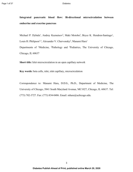 1 Integrated Pancreatic Blood Flow: Bi-Directional