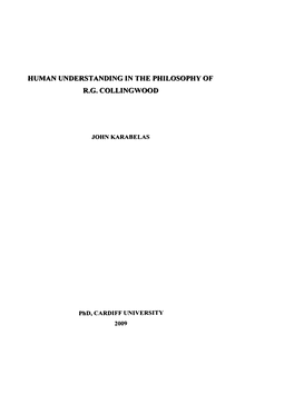 Human Understanding in the Philosophy of R.G. Collingwood
