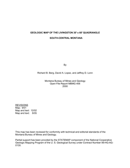 GEOLOGIC MAP of the LIVINGSTON 30' X 60' QUADRANGLE