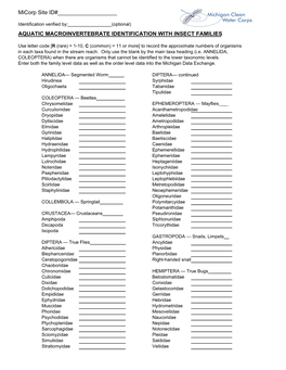 Aquatic Macroinvertebrate Identification with Insect Families