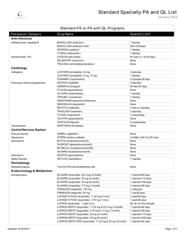 Standard Specialty PA and QL List January 2015