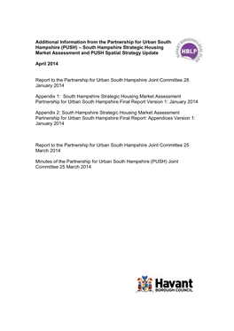 (PUSH) – South Hampshire Strategic Housing Market Assessment and PUSH Spatial Strategy Update