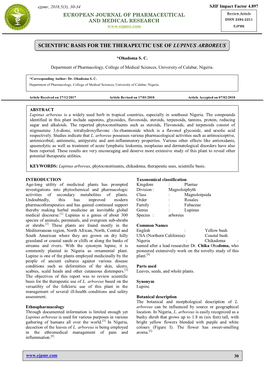 Scientific Basis for the Therapeutic Use of Lupinus Arboreus