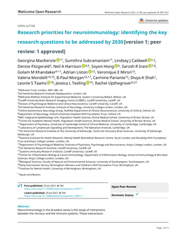 Research Priorities for Neuroimmunology: Identifying the Key Research Questions to Be Addressed by 2030 [Version 1; Peer Review: 1 Approved]