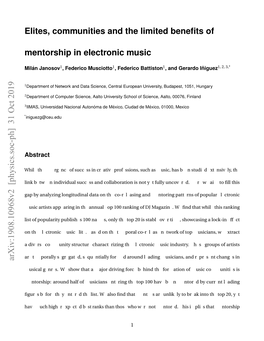 Elites, Communities and the Limited Benefits of Mentorship in Electronic