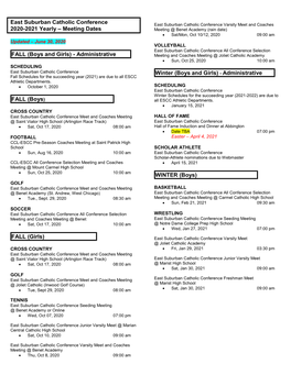 East Suburban Catholic Conference 2020-2021 Yearly – Meeting Dates