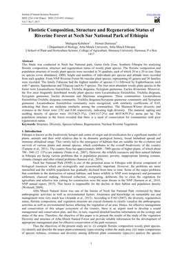 Floristic Composition, Structure and Regeneration Status of Riverine Forest at Nech Sar National Park of Ethiopia