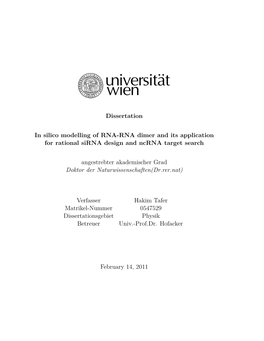 Dissertation in Silico Modelling of RNA-RNA Dimer