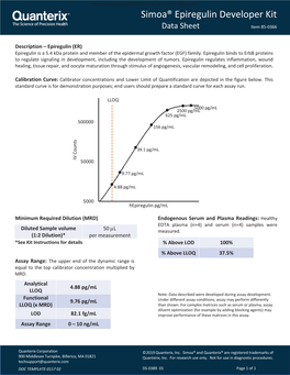 Epiregulin Developer Kit Data Sheet Item 85-0366