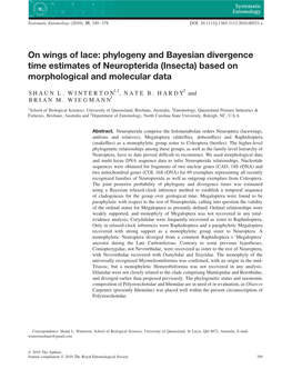 Phylogeny and Bayesian Divergence Time Estimates of Neuropterida (Insecta) Based on Morphological and Molecular Data