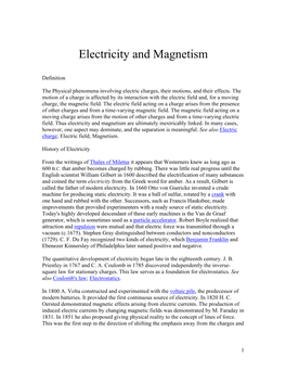 Electricity and Magnetism