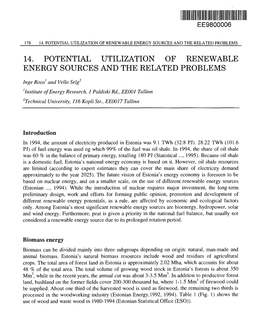 14. Potential Utilization of Renewable Energy Sources and the Related Problems