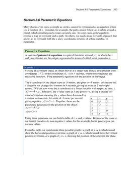 Section 8.6 Parametric Equations 563