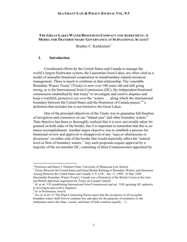 THE GREAT LAKES WATER RESOURCES COMPACT and AGREEMENT: a MODEL for TRANSBOUNDARY GOVERNANCE at SUBNATIONAL SCALES? Bradley C