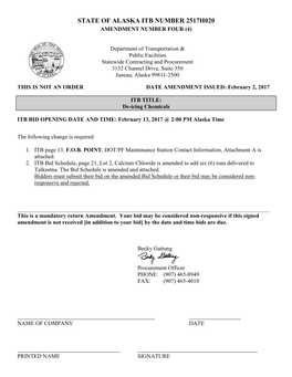 State of Alaska Itb Number 2517H020 Amendment Number Four (4)