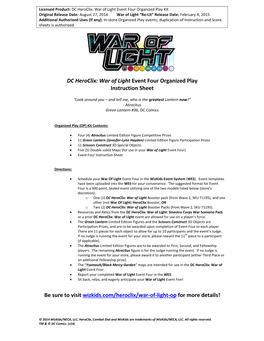 DC Heroclix: War of Light Event Four Score Sheet