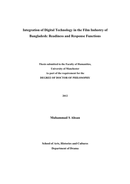 Integration of Digital Technology in the Film Industry of Bangladesh: Readiness and Response Functions