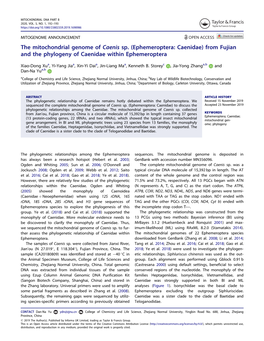 The Mitochondrial Genome of Caenis Sp. (Ephemeroptera: Caenidae) from Fujian and the Phylogeny of Caenidae Within Ephemeroptera