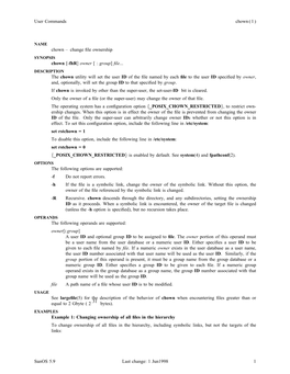User Commands Chown ( 1 ) Chown – Change File Ownership Chown [-Fhr