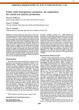 Iodine Oxide Homogeneous Nucleation an Explanation for Coastal New