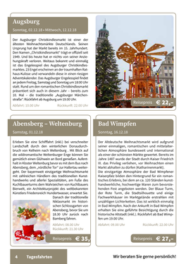 Abensberg – Weltenburg Augsburg Bad Wimpfen
