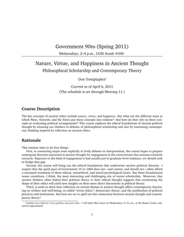 Nature, Virtue, and Happiness in Ancient Thought Philosophical Scholarship and Contemporary Theory